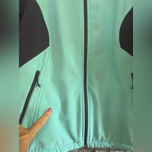 The North Face Women's Teal and Gray All Weather Jacket, zippered pockets Velcro - Picture 5 of 13